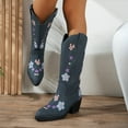 thumbnail image 5 of Leozcaa Cowboy Boots for Women Mid Calf Flower Embroidery Retro Chunky Low Heel Western Winter Boots, 5 of 9