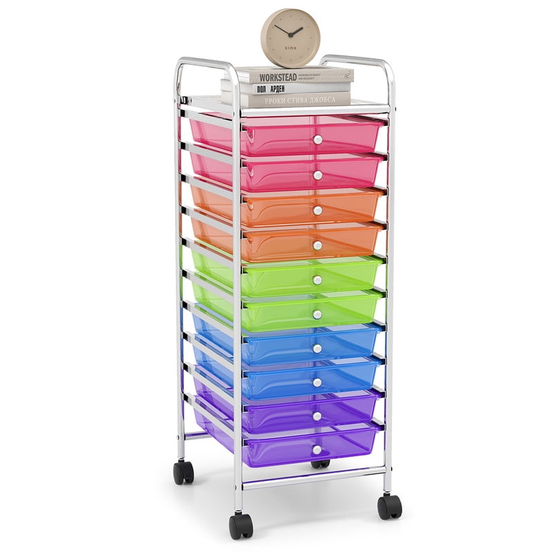 10 Drawer Rolling Storage Cart Organizer Art & Craft Storage Cart Tools Scrapbook Paper Office School Organizer Transparent Multicolor