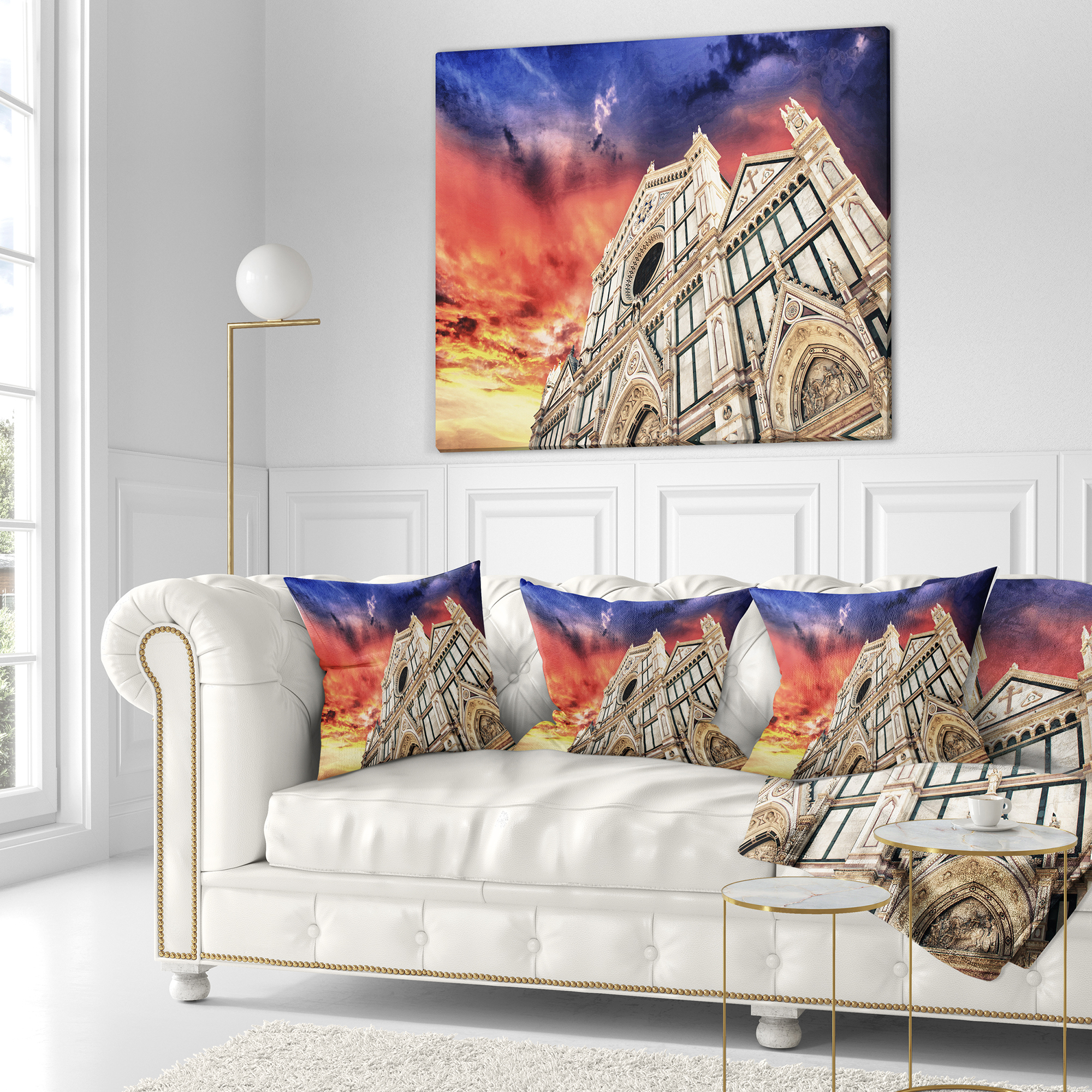 Designart Cathedral of Santa Croce in Florence - Cityscape Photo Throw Pillow - 16x16