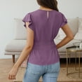thumbnail image 4 of Aobny Women Casual Tops Slimming Purple Peplum Cap Sleeve Crew Neck Short Sleeve Cute Summer Tops, 4 of 5