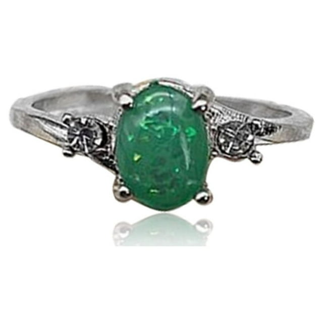 letairis Female Silver Ring Portable Zircon Rhinestone Rings Girlfriends Bridal Ornaments Jewellery Accessory Wedding Engagement Green Size 11