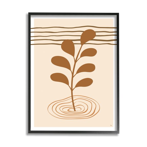 Stupell Industries Contemporary Earthy Leaf Botanical & Floral Painting Black Framed Art Print Wall Art, 11 x 14