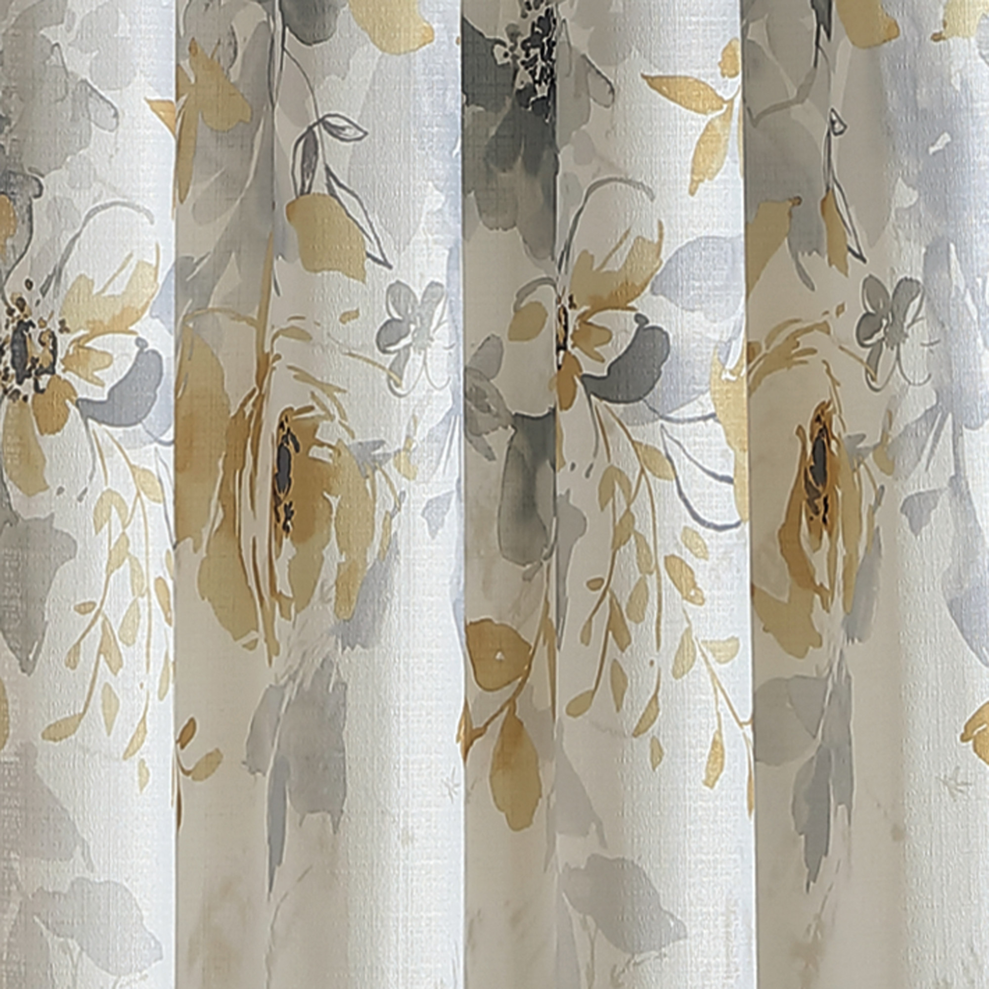 Curtainworks Watercolor Floral Poletop Curtain Panel, 63"L x 50"W, Gold, 100% Polyester, Adult, Indoor