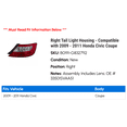 thumbnail image 2 of Right Tail Light Housing - Compatible with 2009 - 2011 Honda Civic Coupe 2010, 2 of 2