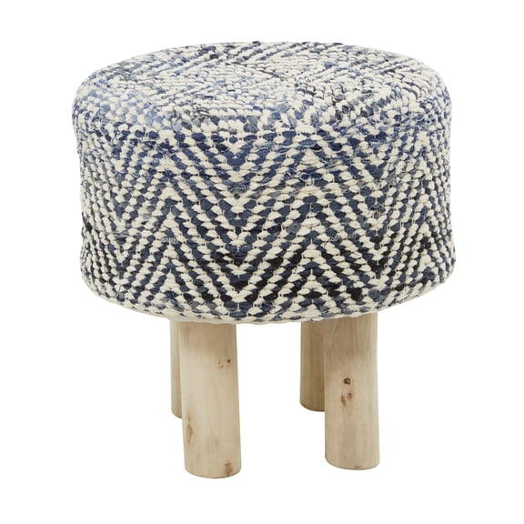 DecMode Cotton Chevron Stool with Wood Legs, Blue