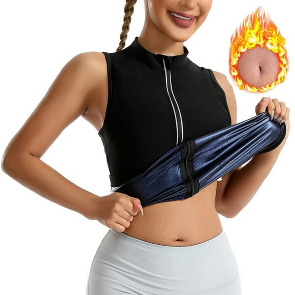 Women Sauna Sweat Suit, Slimming Workout Vest Body Shaper Waist Trainer Top for Women Blue S