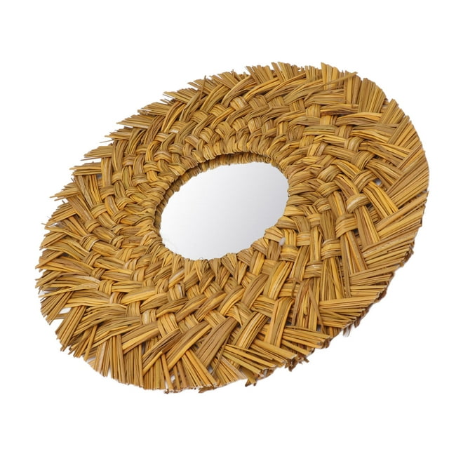 Miroir Mural en Paille Tressée à la Main pour Chambre, Salle de Bain, Salon, Miroir Rond Décoratif à Suspendre, Miroirs Ronds, Déco Murale Moderne