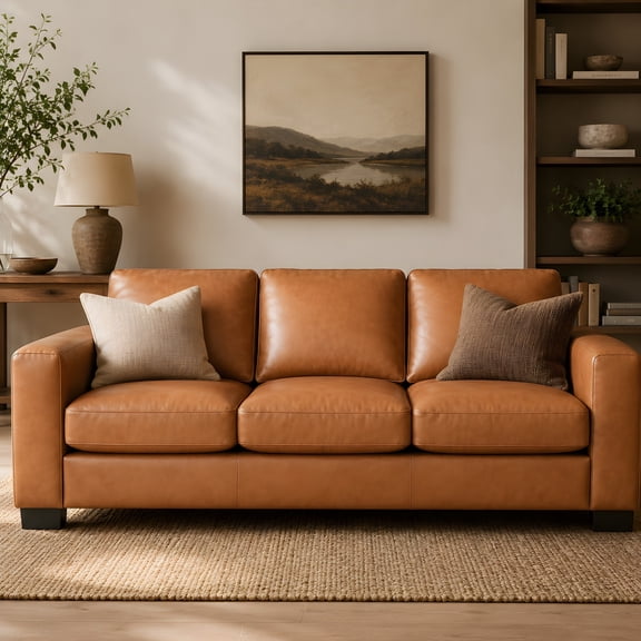 Naomi Home Freya Contemporary Oversized Genuine Leather Sofa by Naomi Home-Color: Tan