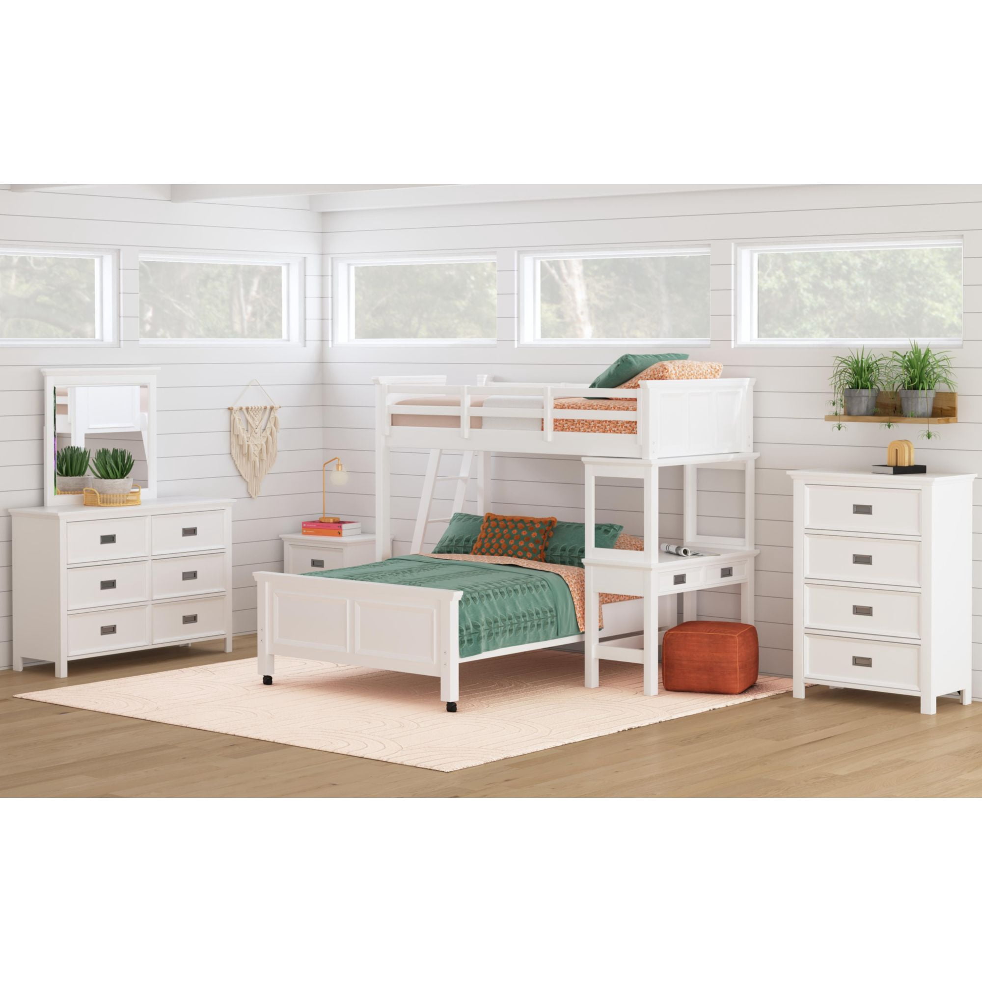 Brooklyn Kids Twin Over Full Loft - Ladder-Desk-Speaker 5PC Bedroom Set in White