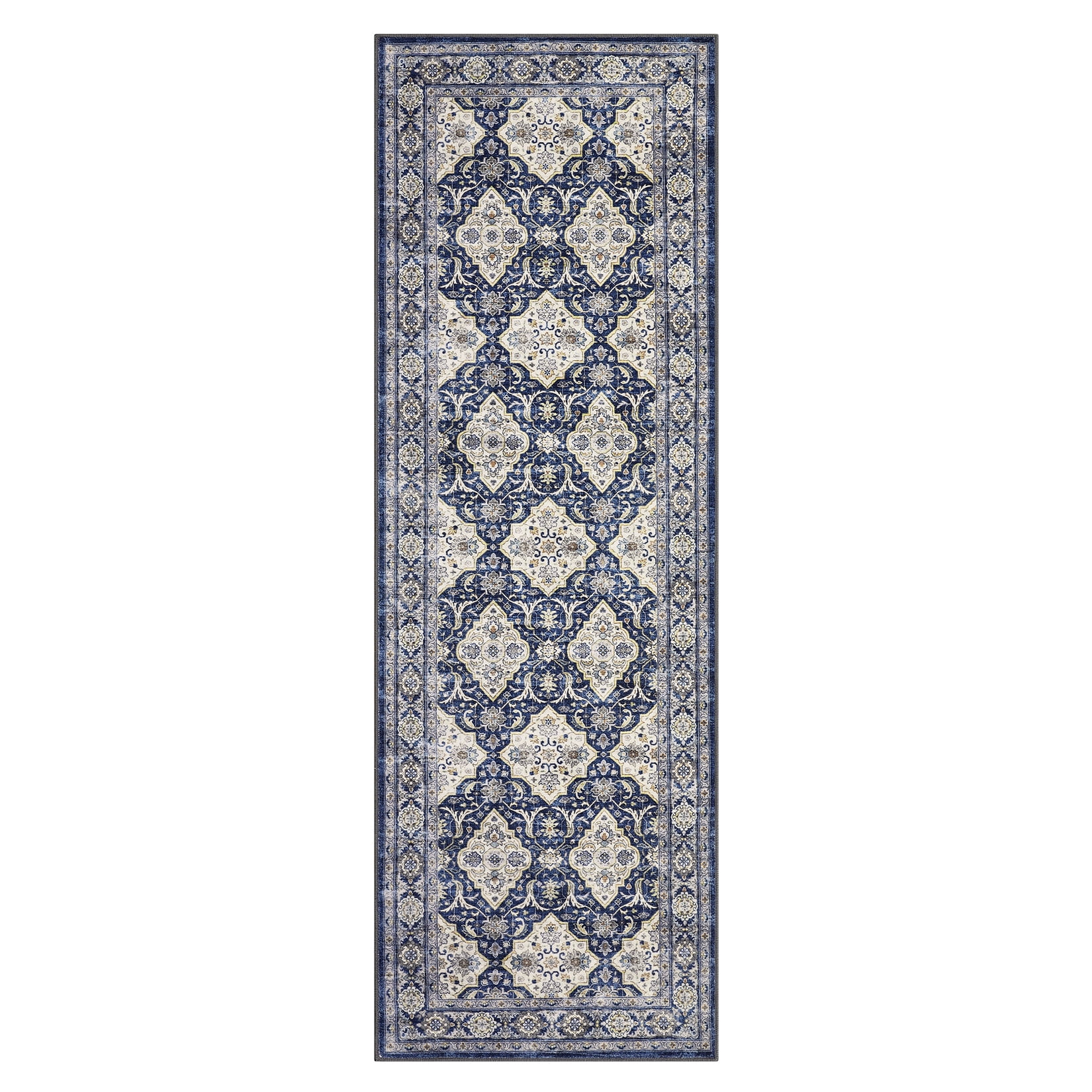 GlowSol 2' x 6' Kitchen Runner Rug Boho Vintage Floral Rugs Non Slip Bedroom Rugs for Laundry Room Hallway, Navy Blue