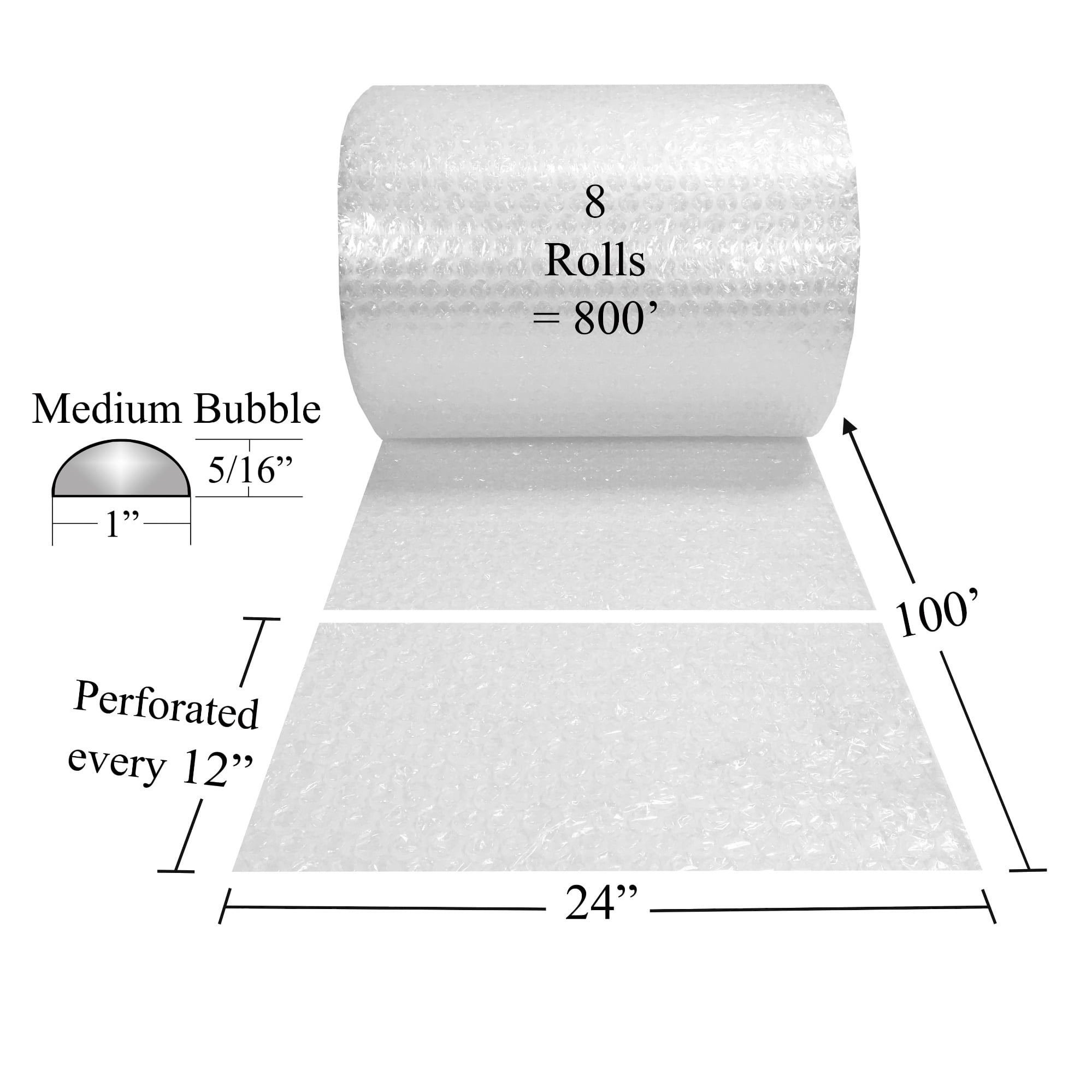 UOFFICE Bubble Cushioning Wrap Roll 24" Wide x 800' Medium 5/16" Bubbles
