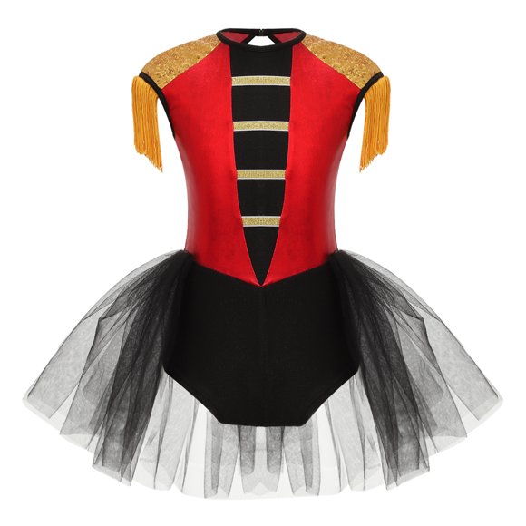 TTAO Kids Girls Circus Ringmaster Leotard Tutu Dress Halloween Party Lion Tamer Dance Costume Red 6