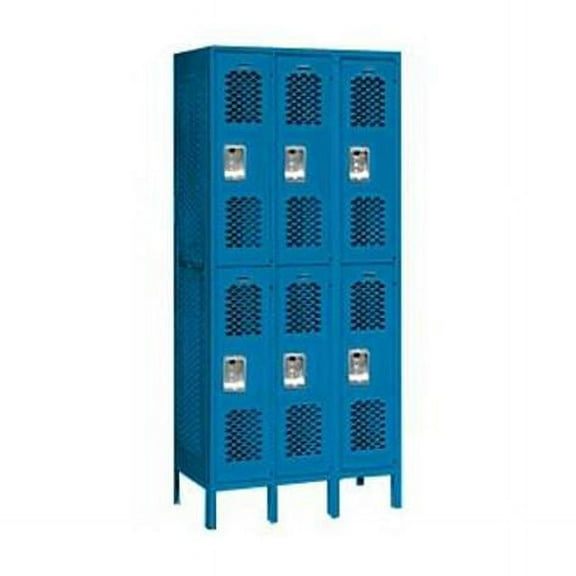 12" Wide Double Tier Vented Metal Locker - 3 Wide - 6 Feet High - 12 Inches Deep - Blue - Assembled