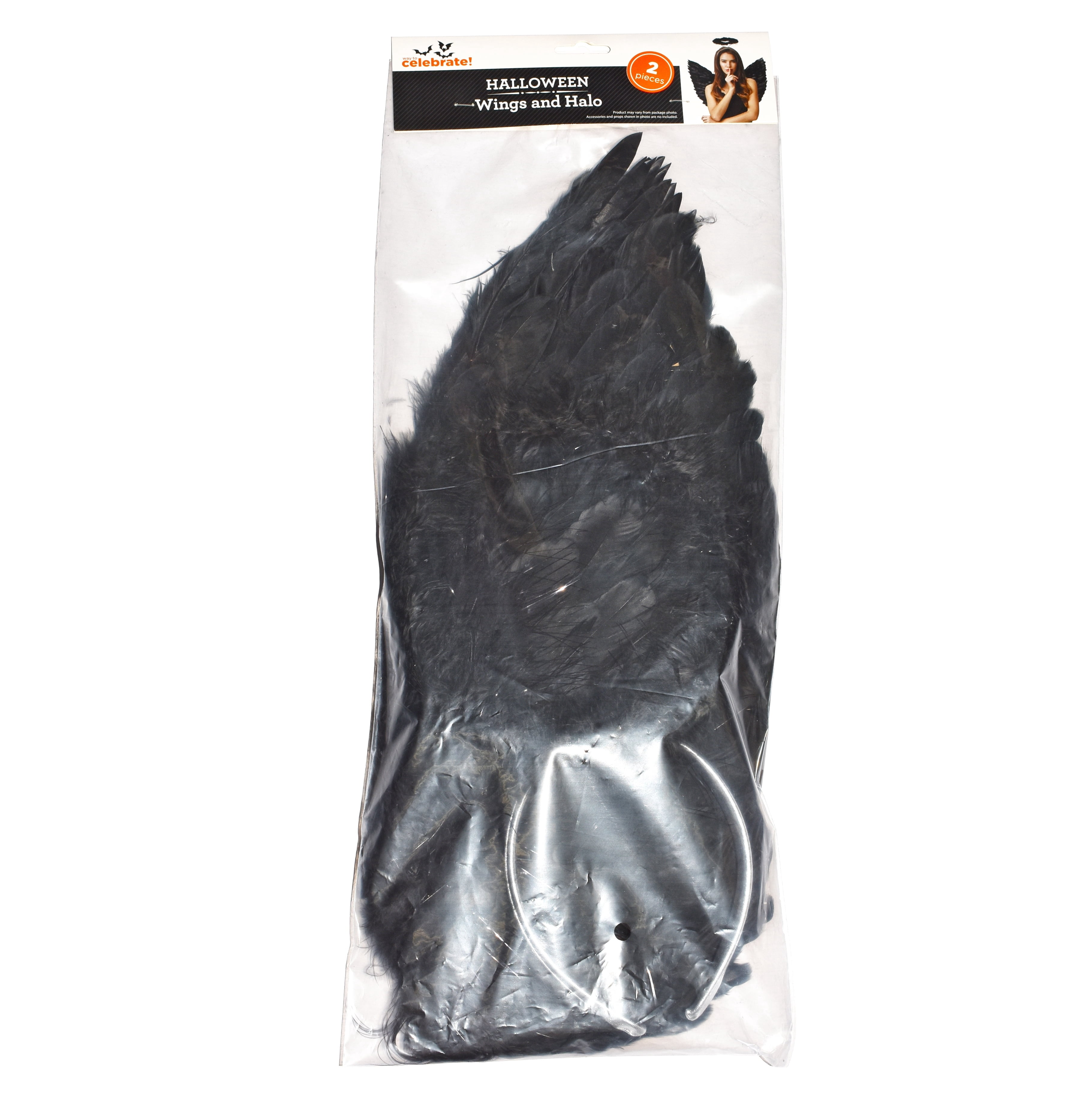 Angel Wings and Halo Costume Accessory for Adults, Black, 2 Pieces, Halloween by Way To Celebrate