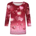 thumbnail image 4 of VKOYWKM Valentines Day T Shirts for Women 3/4 Sleeve T-Shirts Love Heart Graphic Tees Valentine Round Neck Loose Fit Three Quarter Length Blouse, 4 of 5