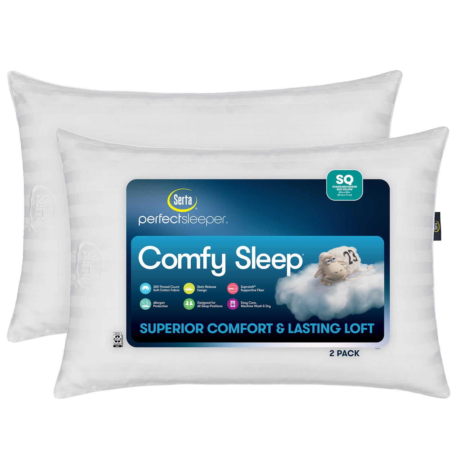 Queen Standard Bed Pillow Set Of 2 Hypoallergenic Foam Gel Cool Comfort Sleep 