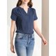 thumbnail image 5 of Blusa de puntos impresa de manga corta con cuello en V para mujeres INSPIRE CHIC, top para el trabajo, color azul marino M, 5 of 7