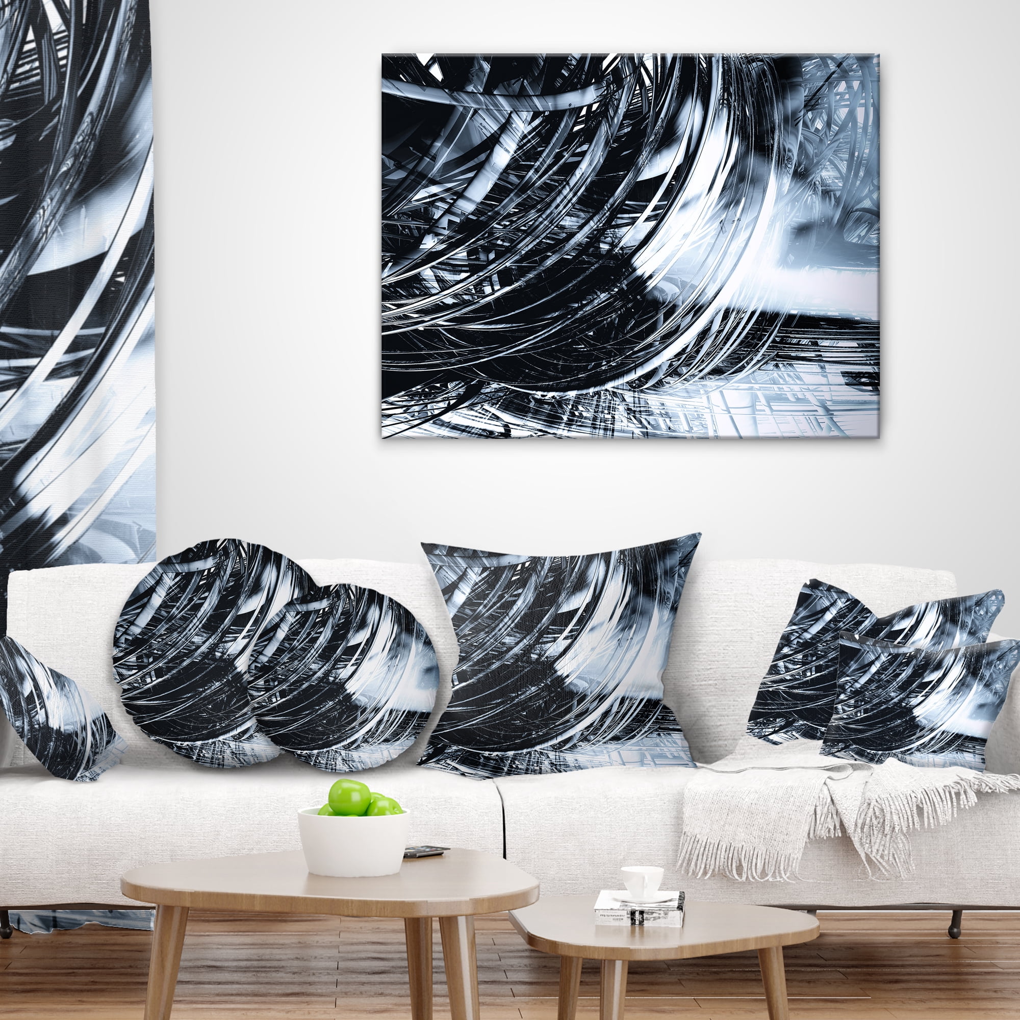 Designart 3D Abstract Art Black Spiral - Abstract Throw Pillow - 12x20