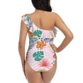 thumbnail image 5 of Sikiie Tropical Plants Print Women One Piece Swimsuits Tummy Control One Shoulder Bathing Suits Ruffle Swimwear, From S to XXL-X-Large, 5 of 6