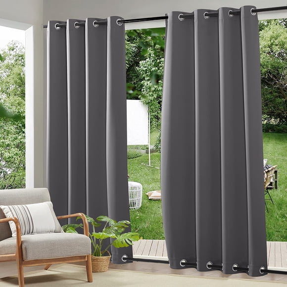 RYB HOME 2 Panels Outdoor Curtains Weighted Windproof Curtains Blackout Waterproof Panels Block Sun & Heat Outdoor Divider for Pa