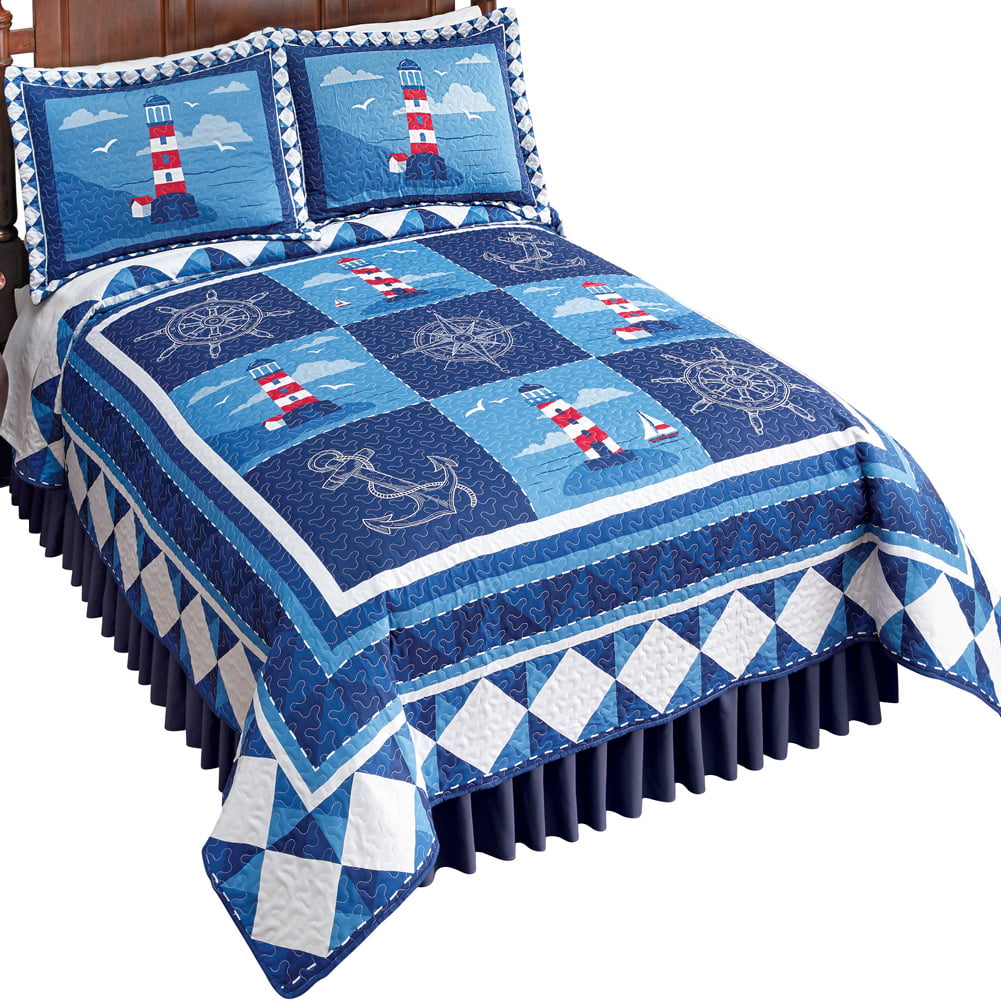 Handdrawn Art Anchor Print Details about   Lighthouse Quilted Bedspread & Pillow Shams Set 