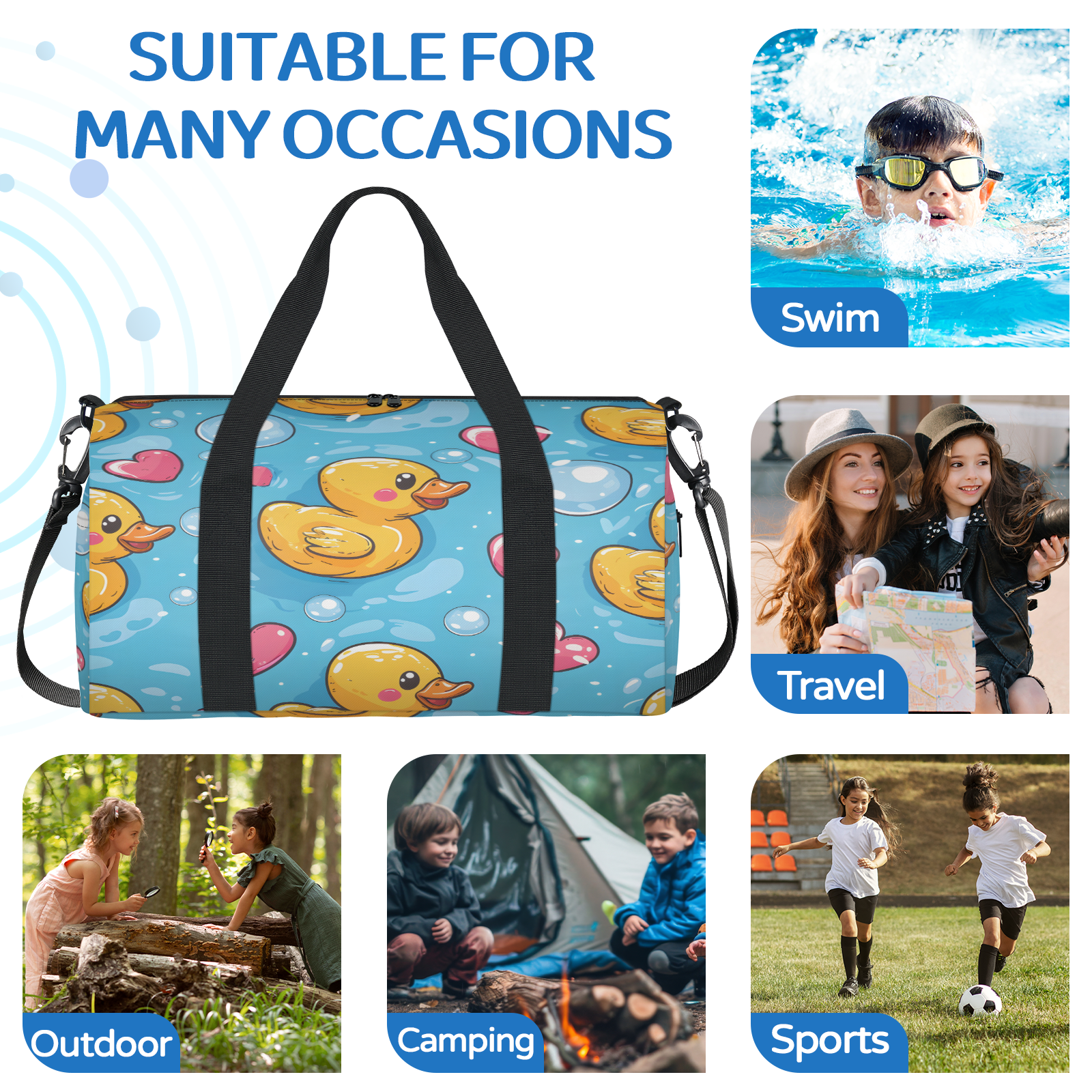 Herdesigns Yellow Duck Gym Bag for Women, Duffle Bag for Travel Sport, Cute Love Lightweight Waterproof Carry on Weekender Dance Yoga Workout Bags