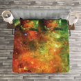 thumbnail image 3 of Ambesonne Nebula Quilted Bedspread Set 3 Pcs, Cosmos Space Planet, King Size, Orange Green, 3 of 3
