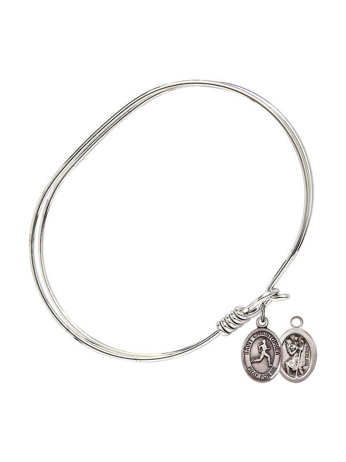 7 inch Oval Eye Hook Bangle Bracelet w/ St. Christopher/Track & Field in Sterling Silver