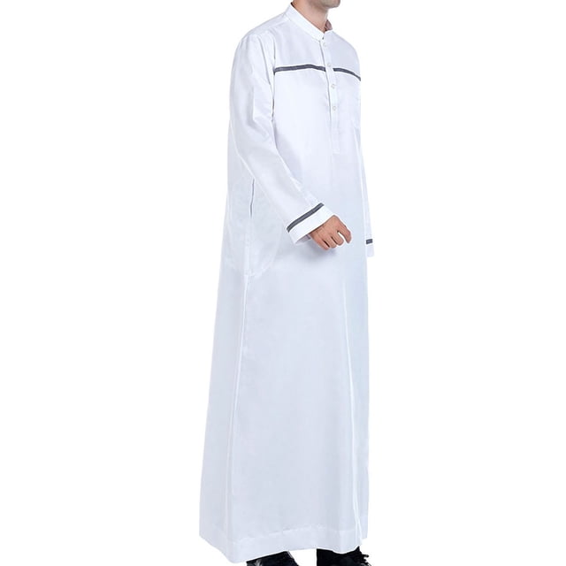 DPTALR Men's Muslim Robe Arab Middle Robe Long Style Long Sleeve Embroidered Standing Neck Pocket Long Shirt Casual Robe
