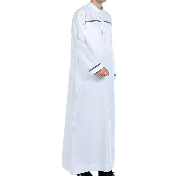 KIHOUT Clearance Men's and Big Men's Long Sleeve Shirt Standing Neck Pocket Long Shirt Muslim Robe Arab Middle Robe Long Style Embroidered