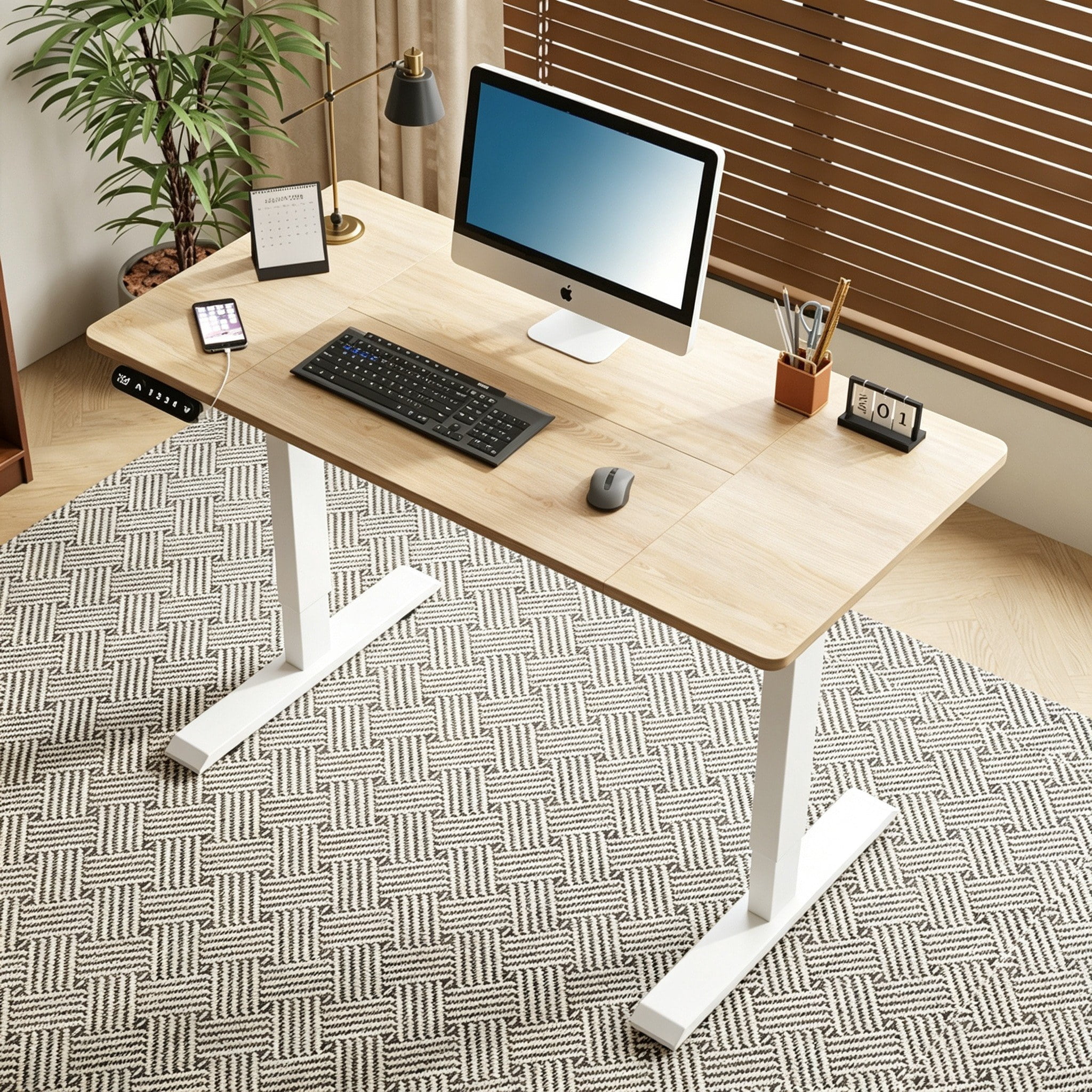 Astoutdoor 55x24 in Light Oak Electric Standing Desk Height Adjustable for Home Office