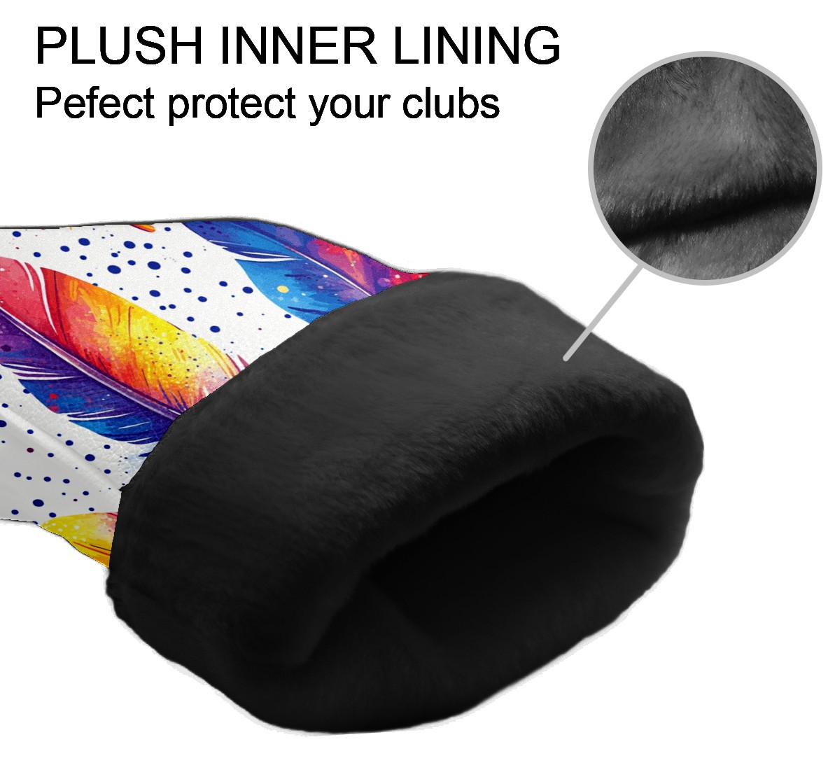 Golf Club Covers, Rainbow Feathers Premium PU Leather Driver Hybrid Putter Head Covers with Velvet Lining, Waterproof Golf Gifts for Men Women