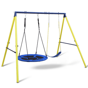 3-in-1 Kids Swing Set with Saucer Swing, Belt Swing, and Sturdy Metal Frame for Backyard Fun