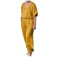 thumbnail image 1 of Women's Solid Color Sportswear Set - V-Neck Linen Cotton Blend for Spring/Summer, Multiple Colors Available, 1 of 3