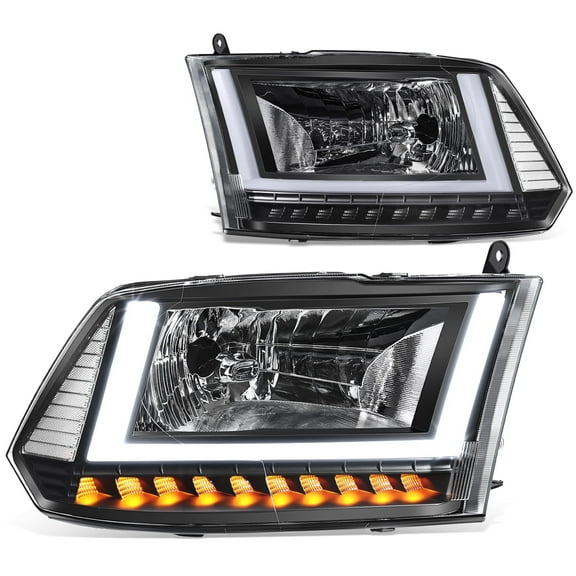 DNA Motoring for 09-14 RAM 1500 Black Clear LED DRL Sequential Signal Headlight Lamps Pair