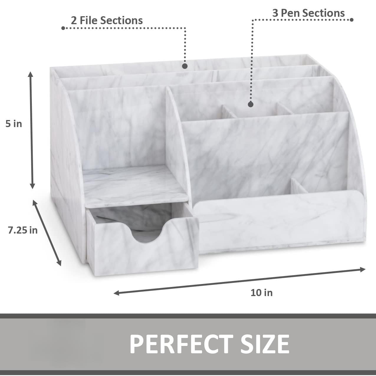 Marble Desk Organizer For Office Supplies And Accessories - 9 Sections Pencil Pen Holder Storage Desktop Organization Decor (white Grey Marble)