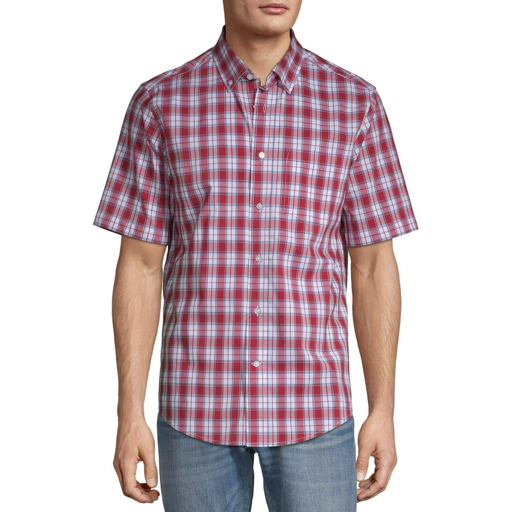GEORGE - George Men's Short Sleeve Stretch Plaid Shirt - Walmart.com ...