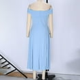 thumbnail image 3 of Efsteb Cocktail Dresses for Women Off Shoulder Pleated A Line Swing Midi Dress Elegant Formal Wedding Guest Evening Party Gown （Light Blue，S）, 3 of 6