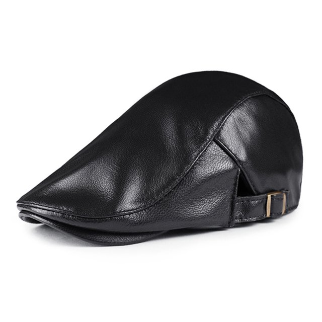 Casquette Plate Rouge Béret pour Hommes en Cuir Véritable Décontractée Ajustable Vintage Décontractée