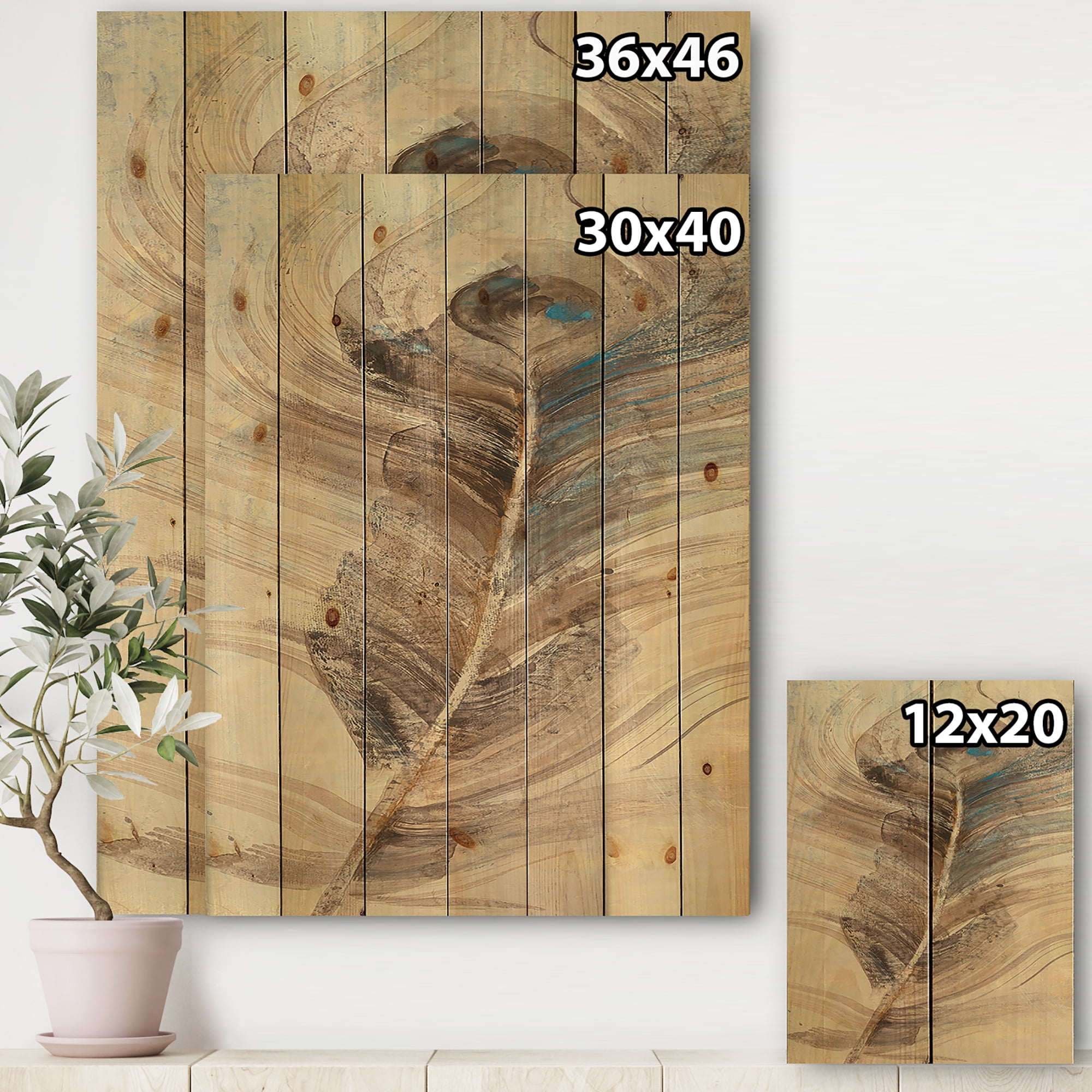 Designart 'Peacock Feather Natural elements' Traditional Print on Natural Pine Wood