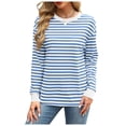 thumbnail image 4 of Karoyedx Fall Clothes for Women 2025 Striped t Shirts for Women Long Sleeve Tops Crew Neck Fitted Tees Casual Trendy Outfits Blue Size,S, 4 of 9