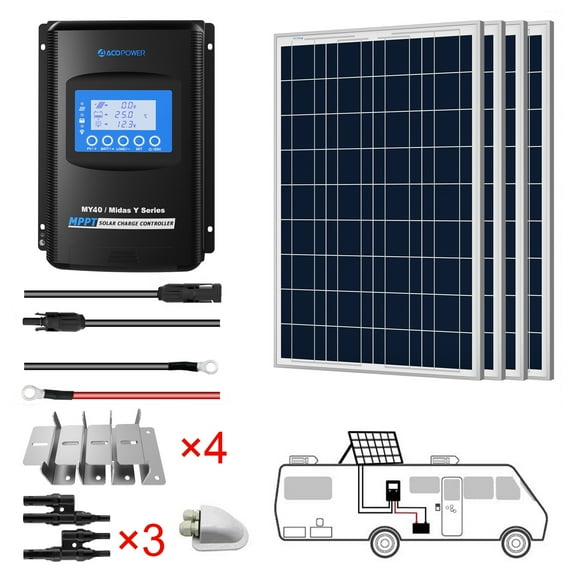 ACOPOWER 400W 12V  Poly Solar RV Kits, 40A MPPT Charge Controller