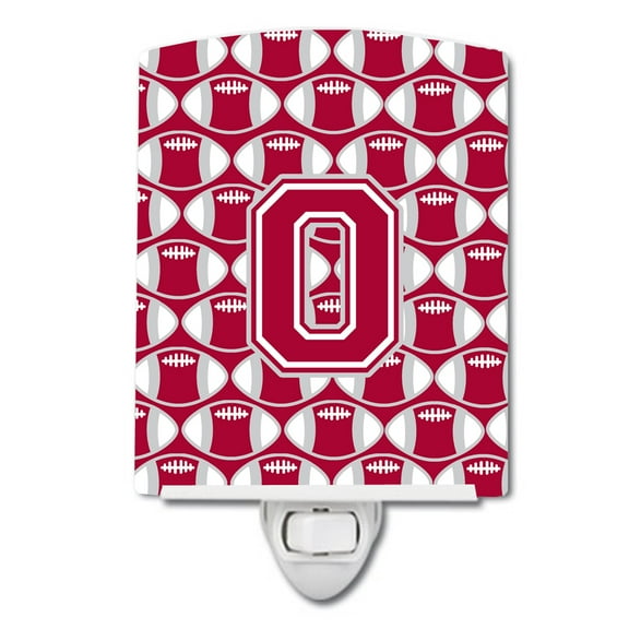 Caroline's Treasures CJ1065-OCNL Letter O Football Crimson, grey and white Ceramic Night Light, 6x4x3", multicolor