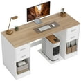 thumbnail image 1 of CoSoTower Bureau de bureau, Bureau d'Ordinateur 55 Pouces avec 4 Tiroirs Réversibles, Support PC Mobile, Tablette Ajustable, Grain de Bois Blanc, 1 of 7