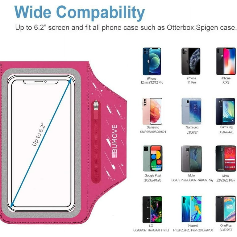 Galaxy S23 S22 Armband BUMOVE Gym Running Workouts Sports Phone Arm Band for Samsung Galaxy S21 S22 S23 up to 6.2 inch with Earbuds Card Holder Pink Walmart