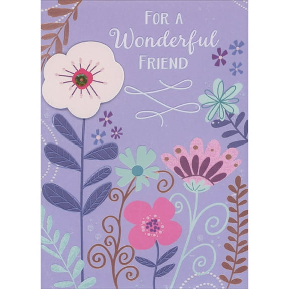 Designer Greetings For a Wonderful Friend: 3D White Flower and Gold Sequin on Purple Hand Decorated Mother's Day Card