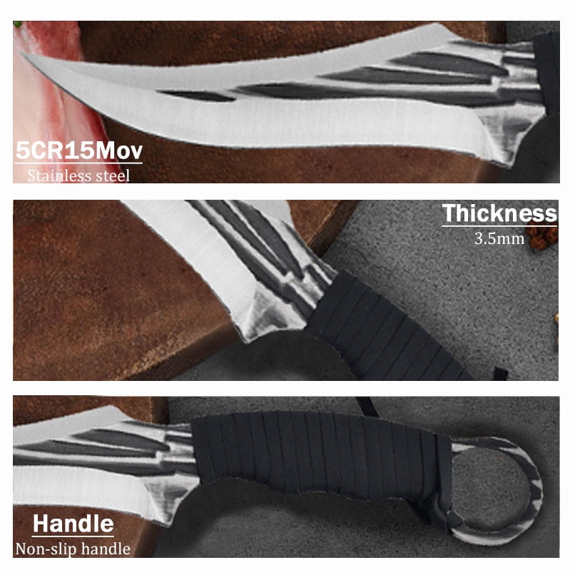 2-Piece Fixed Blade Hunting Knives, Full Tang Wrapped Handle Ring Tactical Knife Set with Sheath