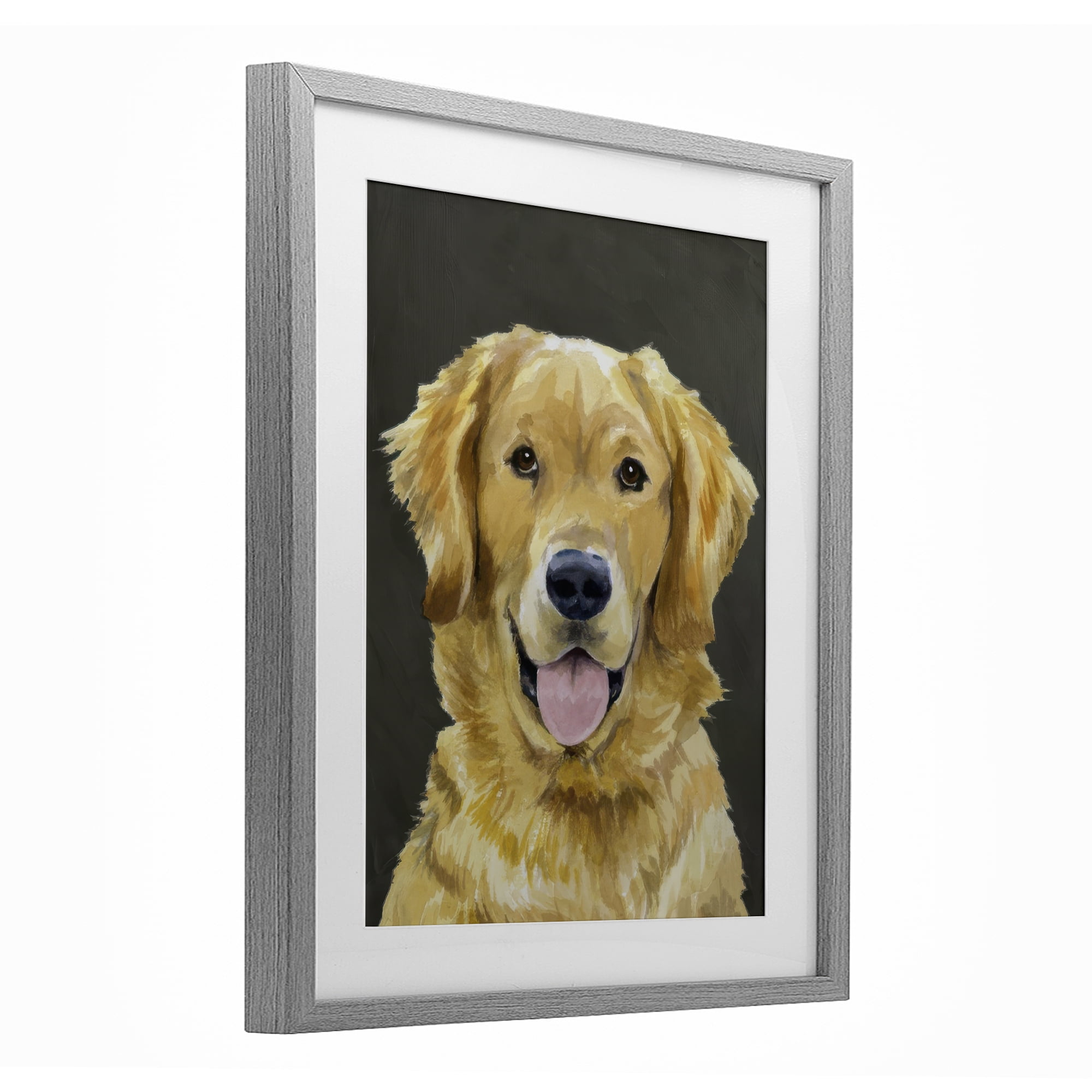 Stupell Industries Joyful Golden Retriever Portrait Gray Framed Print Under Glass, design by Lil' Rue