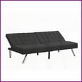 thumbnail image 6 of Modern Black Faux Linen Futon Sofa Bed with Solid Wood Frame & Stainless Steel Legs for Living Room Bedroom, 6 of 15