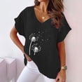 thumbnail image 2 of Jewelreauty Cotton Linen Shirts Women Short Sleeve V Neck Floral Print T-Shirts Casual Cozy Pullover Summer Tops (S, A Black), 2 of 4